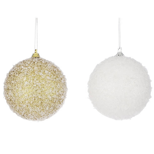 Kerstboomversiering 2x kerstballen met sneeuw 8 cm - Kerstbal