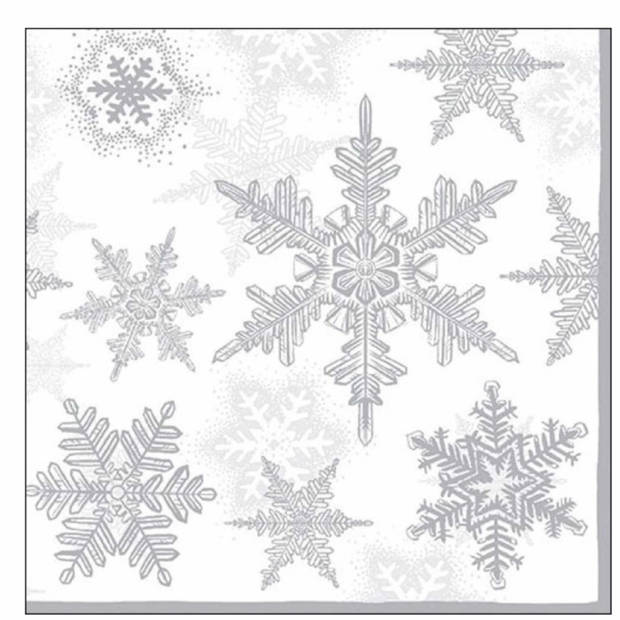 40x Servetten winter sneeuwvlokken thema wit/zilver 33 x 33 cm - Feestservetten