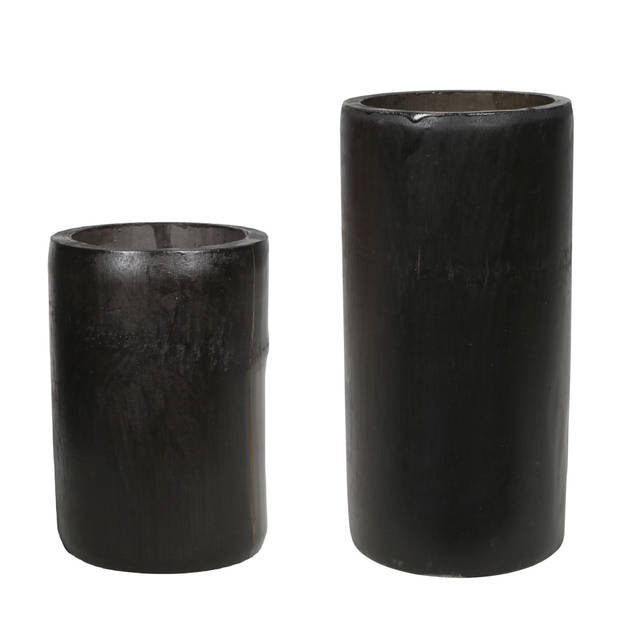 Set van 2x bamboe theelichthouders/waxinelichthouders grijs/groen 13 en 16 cm - Waxinelichtjeshouders