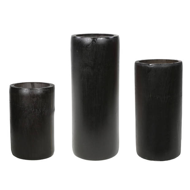 Set van 3x bamboe theelichthouders/waxinelichthouders grijs/groen 13 en 16 en 20 cm - Waxinelichtjeshouders