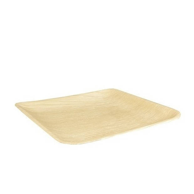 6x Wegwerp bamboe/palmblad borden 25,5 cm vierkant composteerbaar - Feestbordjes