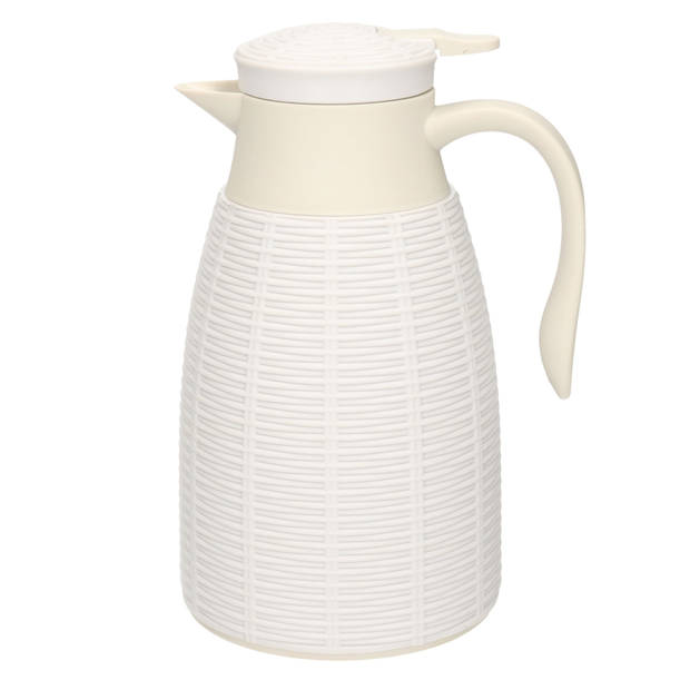 1x Witte rotan koffiekan/theekan 1 liter - Thermoskannen