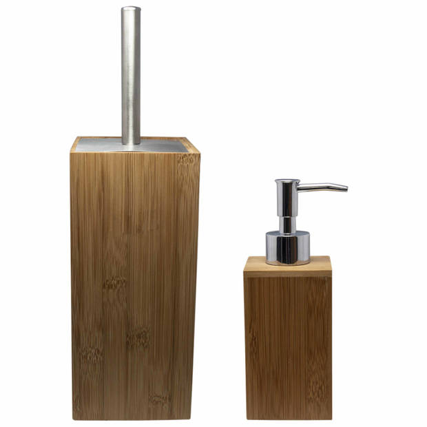 Toilet/badkamer/wc set toiletborstel met zeeppompje van bamboe - Badkameraccessoireset