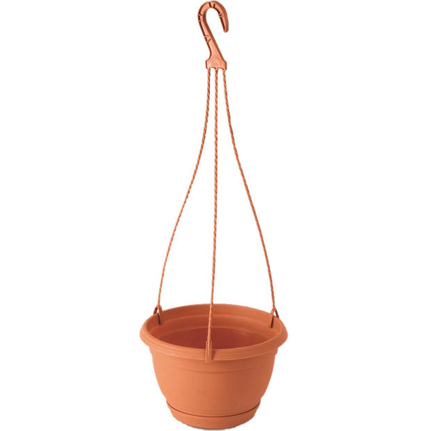 1x Stuks hangende kunststof Agro terracotta bloempot/plantenpot met schotel 2 liter - Plantenpotten