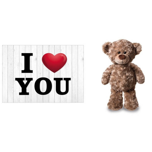 I Love You Valentijnskaart met bruine knuffelbeer 24 cm - Wenskaarten