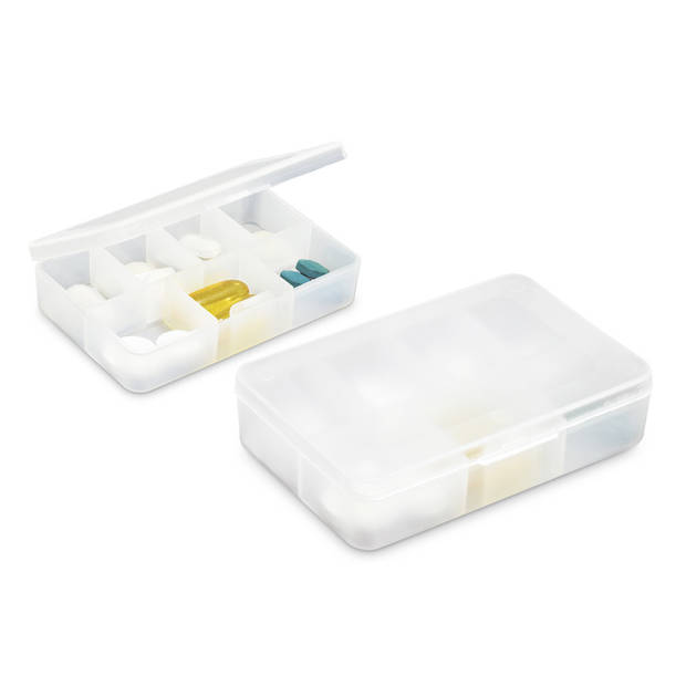 Set van 2x stuks medicijnen doosjes/pillendoosjes 7 vakjes transparant 8,5 cm - Pillendoosjes