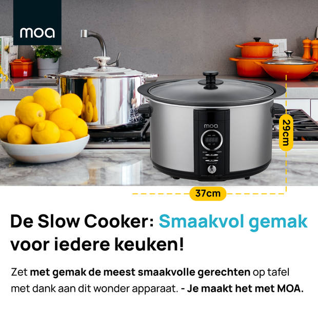 MOA Slowcooker 6.5 liter - Digitaal - met Timer - RVS - BPA vrij - SC65D