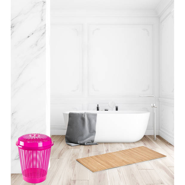 Plasticforte Wasmand met deksel - 50L - roze - rond - D45 x H57 cm - Wasmanden