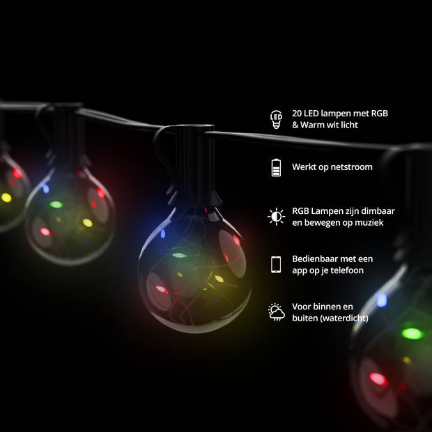 FlinQ Slimme Lichtslinger - Lichtsnoer buiten en binnen - Smart verlichting - 15 meter - RGB - Zwart