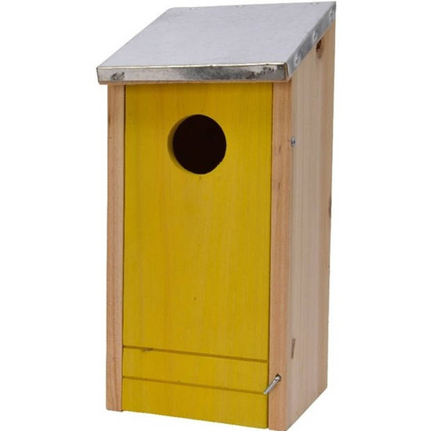 Set van een geel en groen vogelhuisje voor kleine vogels 26 cm - Vogelhuisjes
