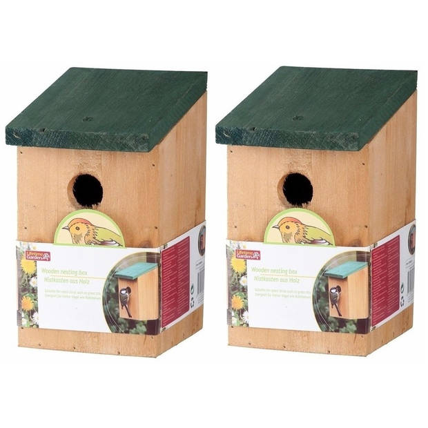 2x Vogelhuisjes houten nestkastje 22 cm - Vogelhuisjes