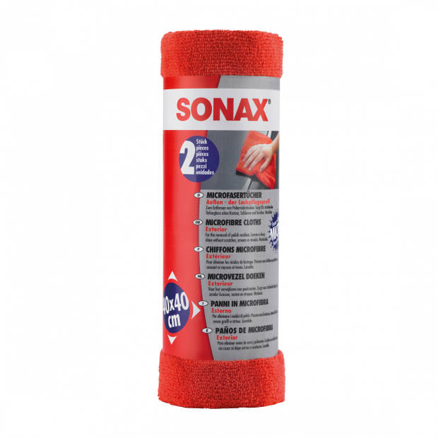 Sonax microvezeldoek exterieur rood 2-delig