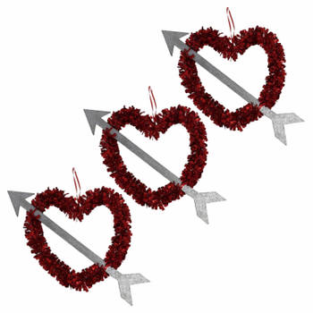 5x Rood Valentijn/bruiloft hangdecoratie hart met pijl 45 cm - Hangdecoratie