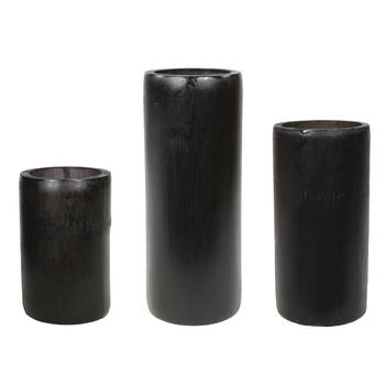 Set van 3x bamboe theelichthouders/waxinelichthouders grijs/groen 13 en 16 en 20 cm - Waxinelichtjeshouders