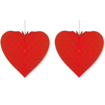2x Bruiloft decoratie hart rood 28 x 32 cm - Hangdecoratie