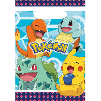 32x Pokemon eetuitdeelzakjes/snoepzakjes blauw 16 x 23 cm kinderverjaardag - Uitdeelzakjes