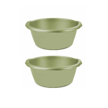 2x stuks groene afwasbak/afwasteil rond 15 liter 42 cm - Afwasbak