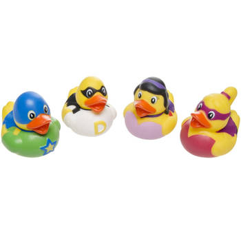 4x Badeend super helden badspeelgoed 5 cm - Speelgoed - Badspeeltjes - Badeendjes
