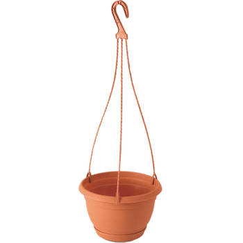 1x Stuks hangende kunststof Agro terracotta bloempot/plantenpot met schotel 1,2 liter - Plantenpotten
