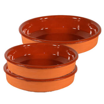 3x Terracotta hapjes/tapas borden/schalen 21 cm/26 cm - Snack en tapasschalen
