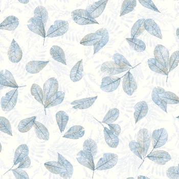 Evergreen Behang Leaves wit en blauw
