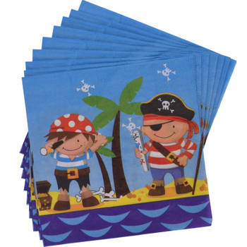 Free and Easy servetten piraat 33 x 33 cm papier blauw 16 stuks