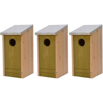 3x Lichtgroene vogelhuisjes voor kleine vogels 26 cm - Vogelhuisjes