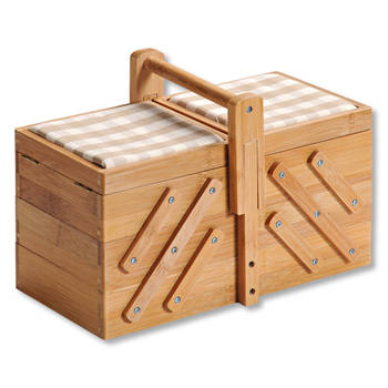 FSC® Bamboe houten Naaikist - Naaidoos opbergbox 5 vakken - Naaibox