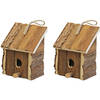 2x Broedhuis/vogelhuisjes vierkant met schuin dak natural 9 x 11 x 16 cm - Vogelhuisjes