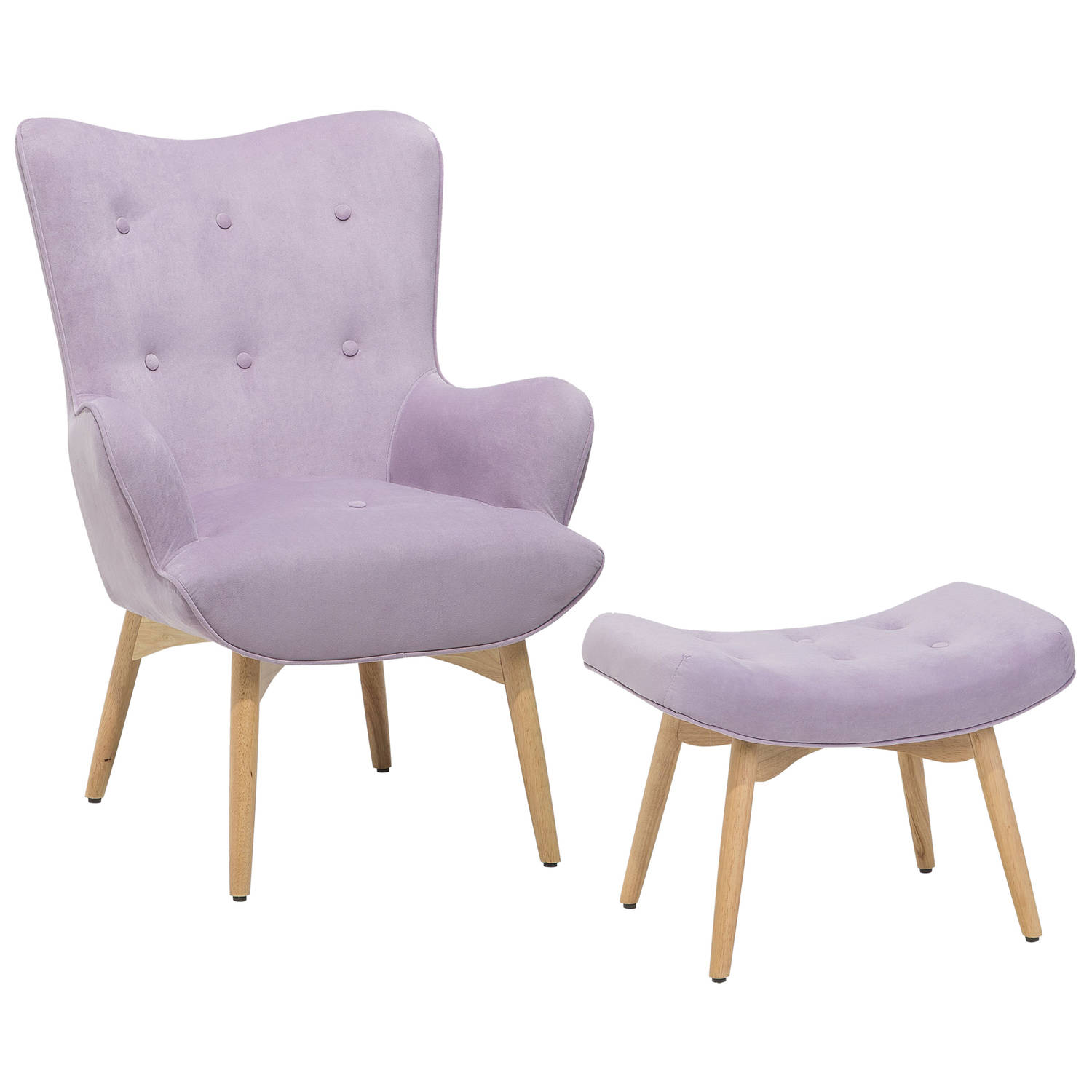 Beliani VEJLE Fauteuil met hocker Roze Fluweel