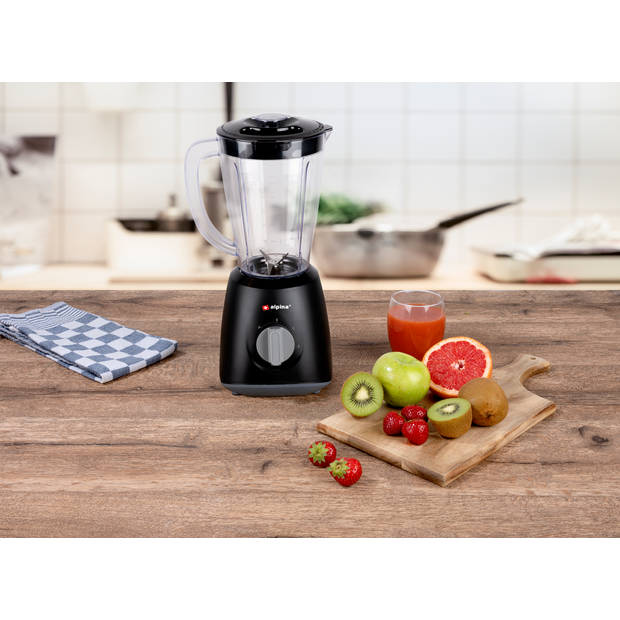 alpina Blender - 1,5 Liter - 400 Watt - Turbofunctie - Kunststof Kan - Zwart