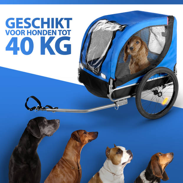 Bicycle Gear Hondenfietskar - max. 40 KG - Fietskar Hond - Hondenkar Opvouwbaar - Regenhoes - Blauw