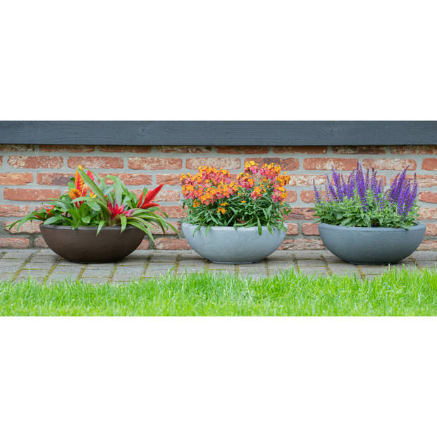 Mega Collections Plantenpot - schaal - kunststof - grijs - buiten - D53 x H20 cm - Plantenpotten