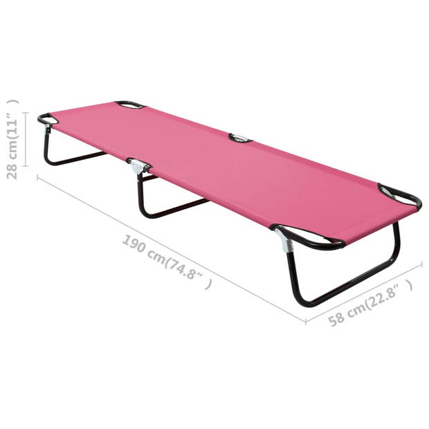 The Living Store Loungebed - Opvouwbaar campingbed - Roze - 190 x 58 x 28 cm - Draagvermogen 120 kg