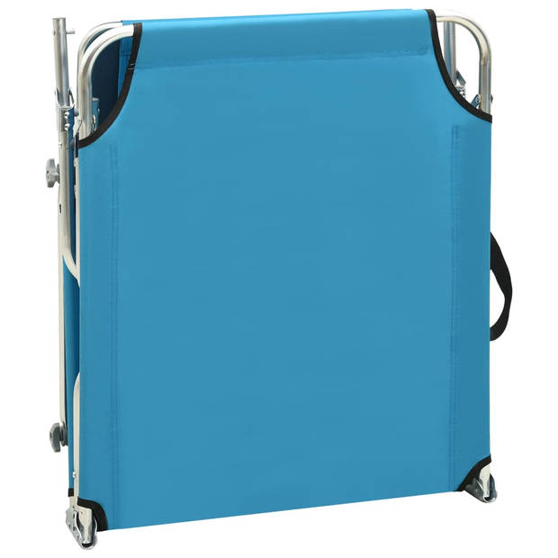 The Living Store Ligbed - Verstelbare Rugleuning en Luifel - Turquoise/Blauw - 189 x 58 x 27 cm - Draagvermogen 120 kg