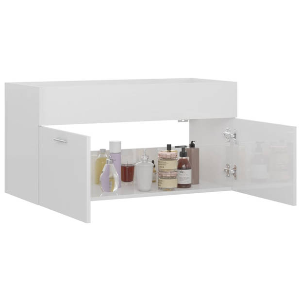 The Living Store badkaast - gootsteenkast - hoogglans wit - spaanplaat - 90 x 38.5 x 46 cm