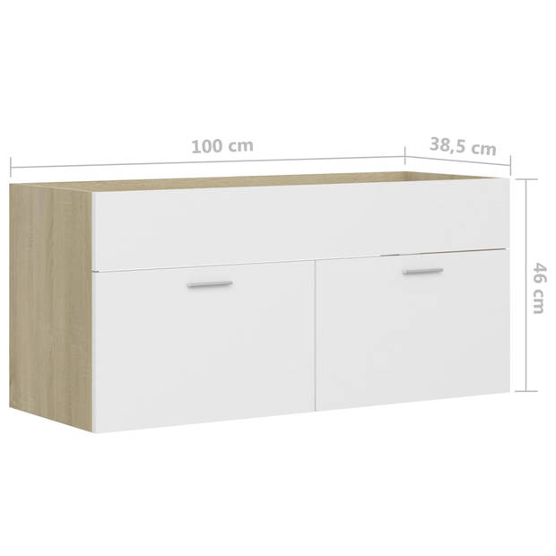 vidaXL Wastafelkast 100x38,5x46 cm bewerkt hout wit en sonoma eiken