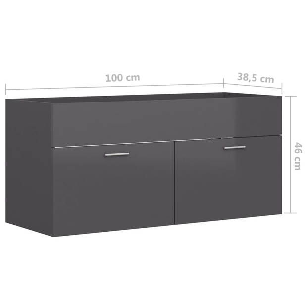 vidaXL Wastafelkast 100x38,5x46 cm bewerkt hout hoogglans grijs