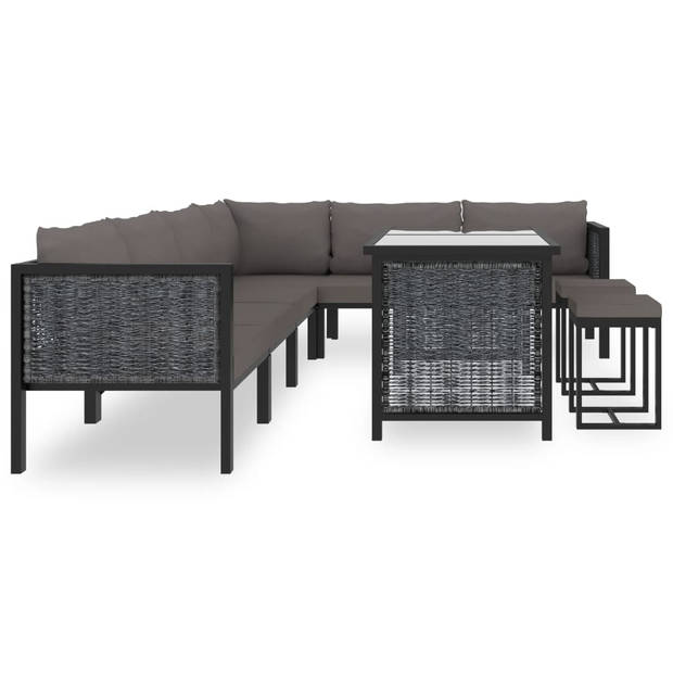 vidaXL 9-delige Loungeset met kussens poly rattan antraciet