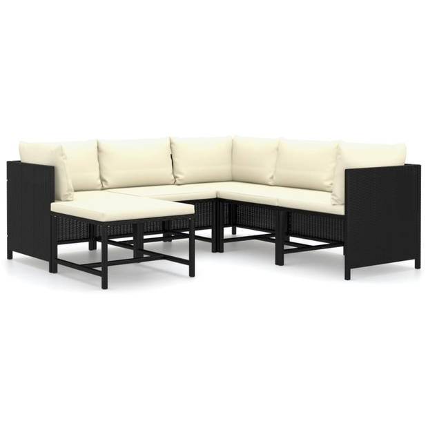 vidaXL 6-delige Loungeset met kussens poly rattan zwart