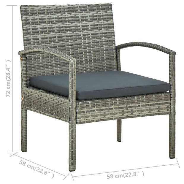 vidaXL 4-delige Loungeset met kussens poly rattan grijs