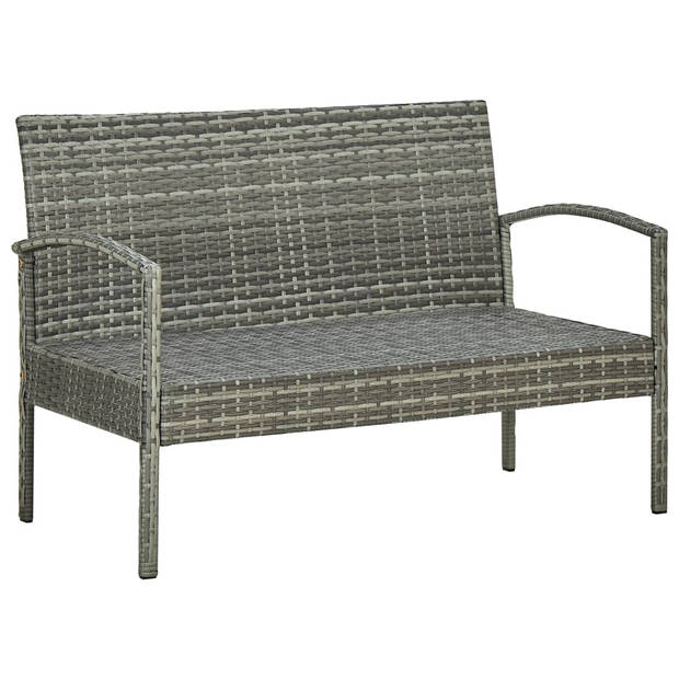 vidaXL 4-delige Loungeset met kussens poly rattan grijs