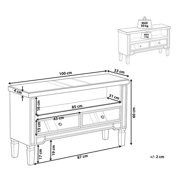 Beliani NICEA - TV-kast-Zilver-MDF