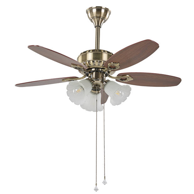 Beliani NADELA - Plafondlamp met ventilator-Donkere houtkleur-Metaal, Vezelplaat