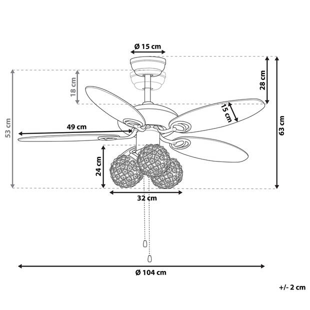 Beliani HEILONG - Plafondlamp met ventilator-Zilver-IJzer, Multiplex