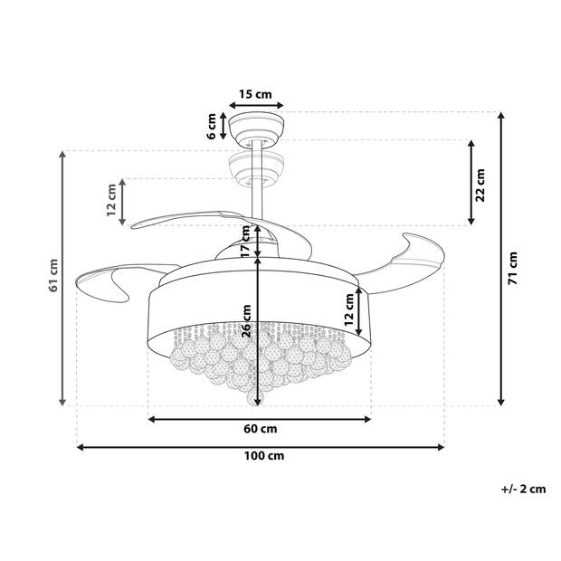 Beliani PEEL - Plafondlamp met ventilator-Wit-IJzer, Synthetisch materiaal