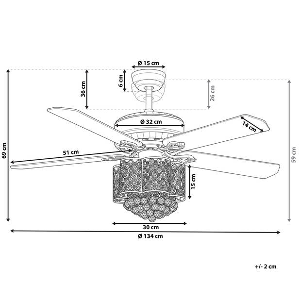 Beliani HUAI - Plafondlamp met ventilator-Zilver-IJzer, Multiplex