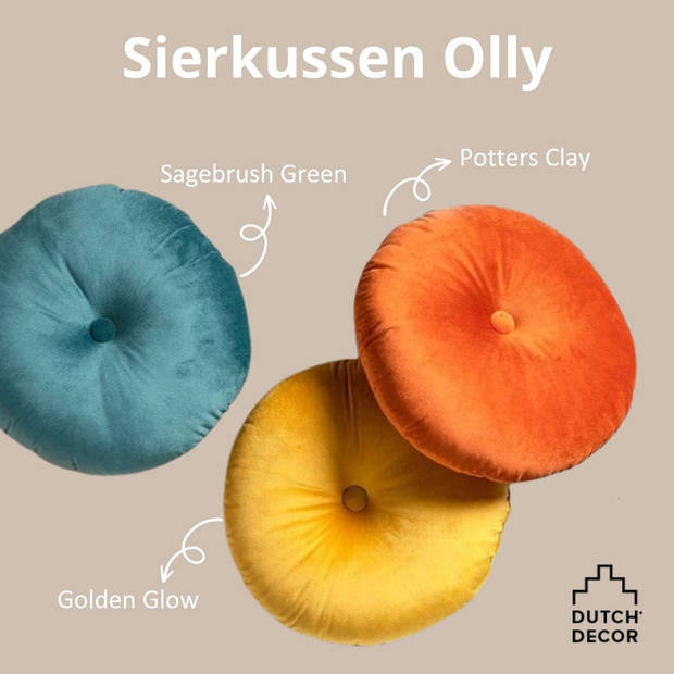 Dutch Decor - OLLY - Sierkussen rond velvet Ø40 cm - Sagebrush Green - groen