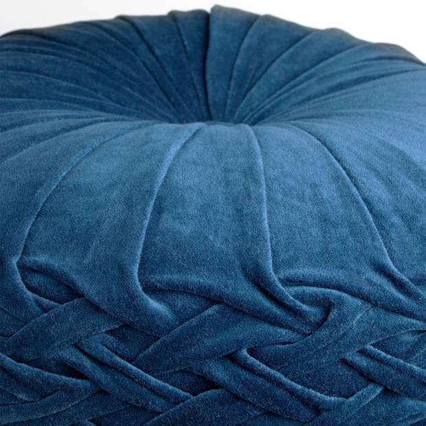 Dutch Decor - KAJA - Sierkussen rond velvet Ø40 cm - Insignia Blue - donkerblauw