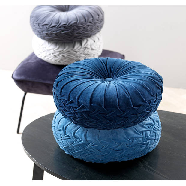 Dutch Decor - KAJA - Sierkussen rond velvet Ø40 cm - Provincial Blue - lichtblauw